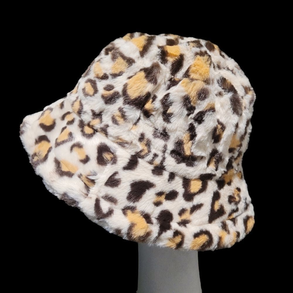 Brand New Furry White Leopard Print Hat #1